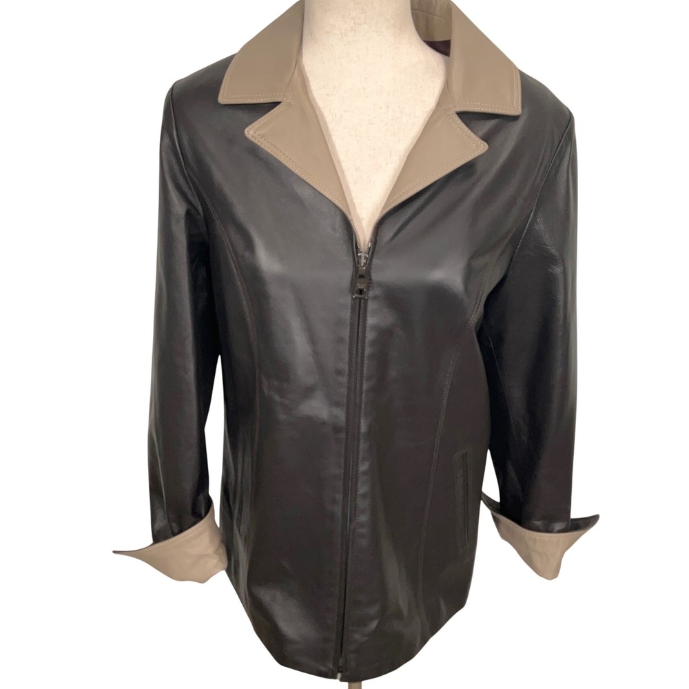 Peruzzi Firenze 1948 Leather Jacket Womens 42 Espresso Tan Luxury Handmade Italy